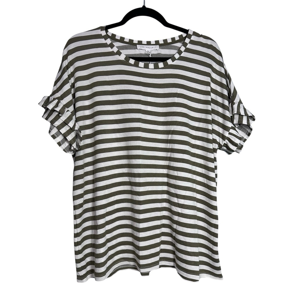 Jane & Delancey Green White Striped Oversized T-Shirt Top Ruffle Sleeves XL NWT